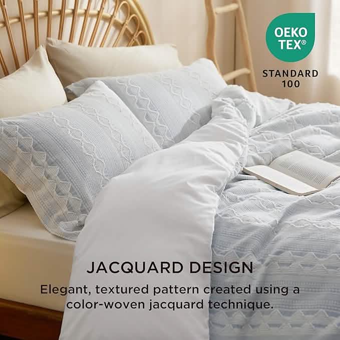 100% Cotton Diamond Wave Jacquard Duvet Cover Set