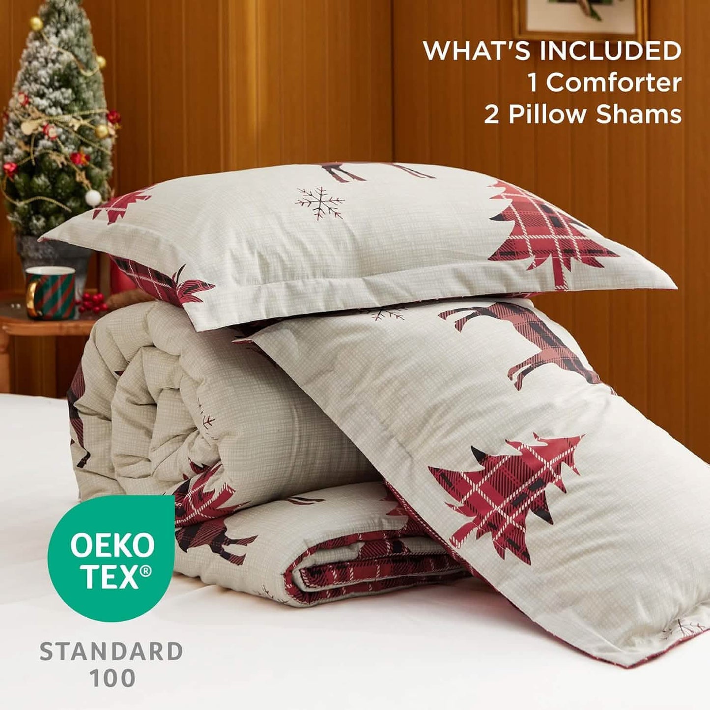 Christmas Plaid Comforter Set Reindeer
