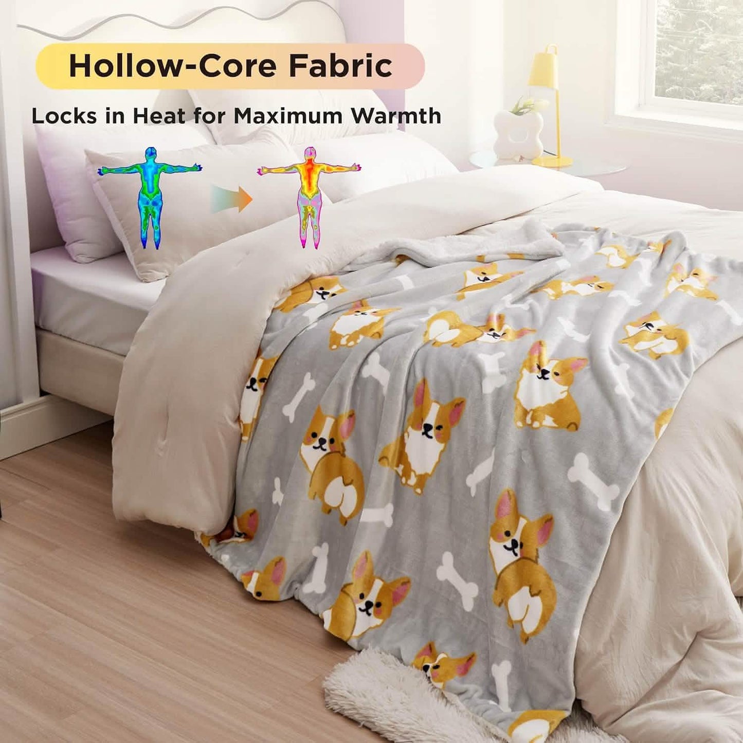 Printed Throw Sherpa Blanket Print-corgi