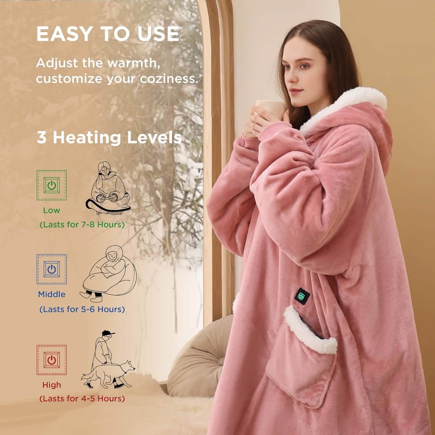 Portable Heated Sherpa Fleece Blanket Hoodie
