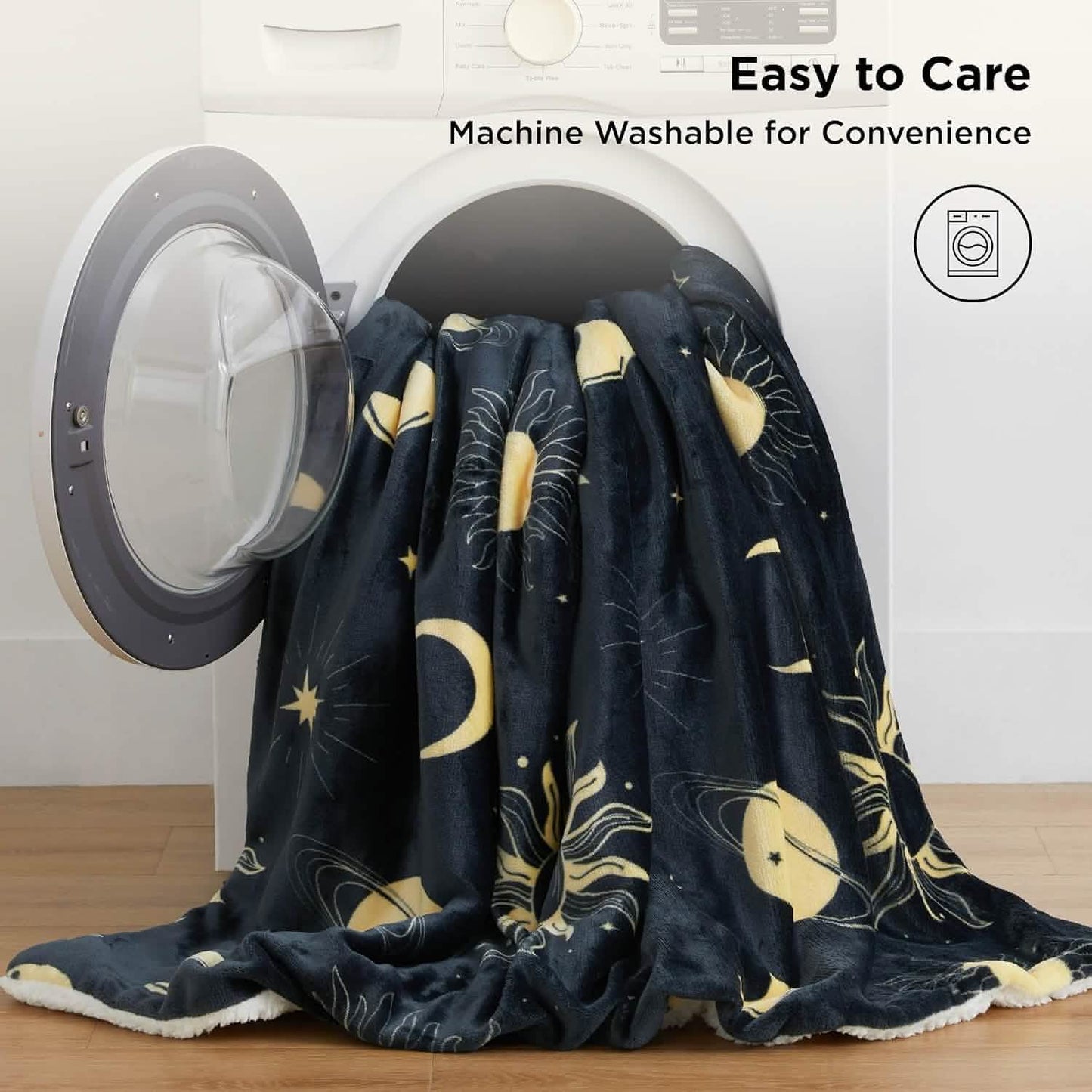 Printed Throw Sherpa Blanket Sun and Moon