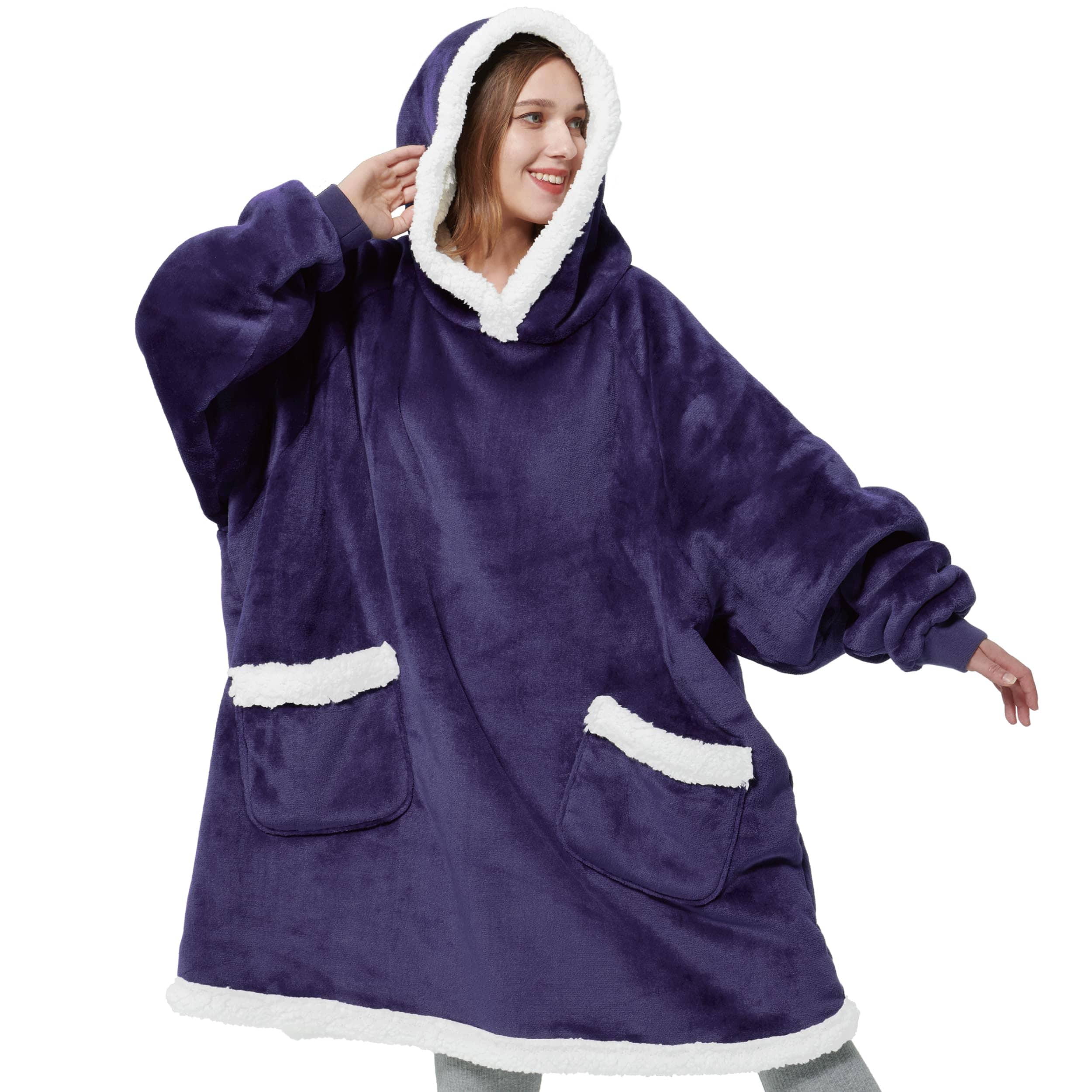 Sherpa Fleece Solid Short Wearable Blanket Hoodie