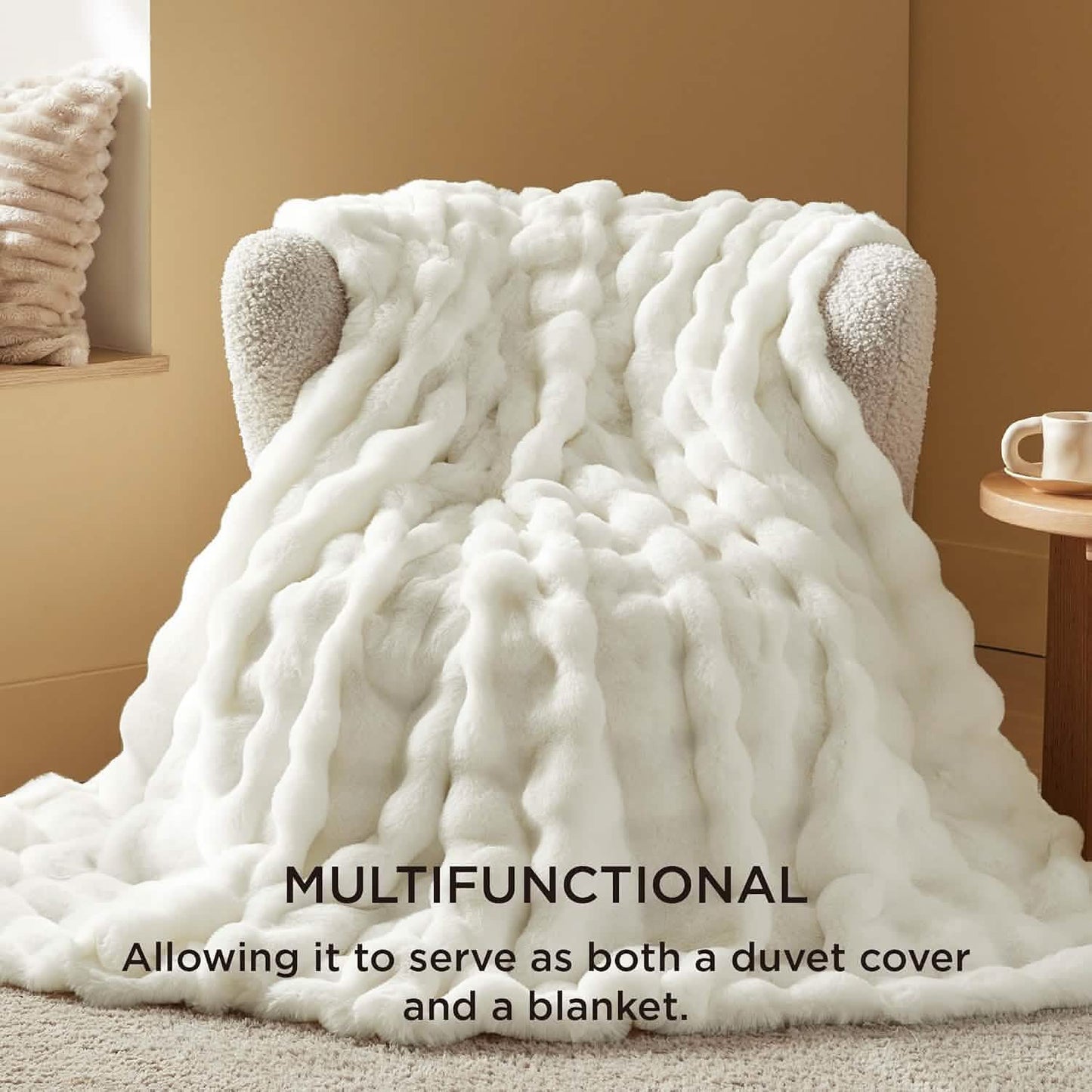 Carved Faux Rabbit Fur Duvet Cover Set