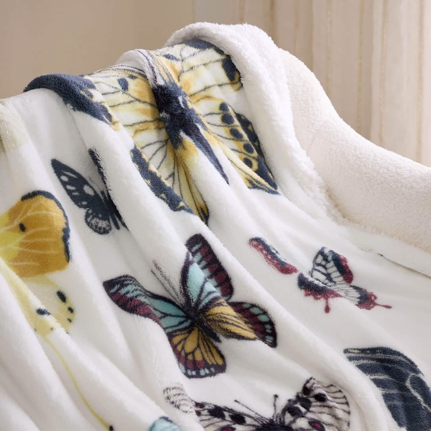 Printed Throw Sherpa Blanket white Butterfly