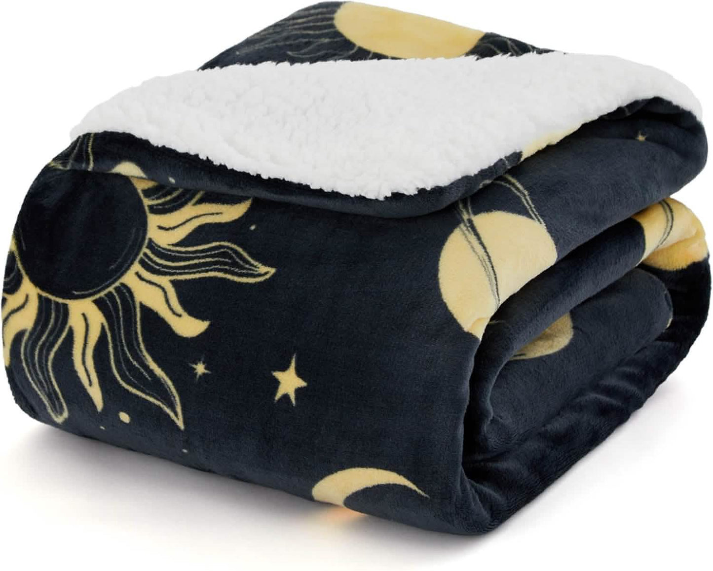 Printed Throw Sherpa Blanket Sun and Moon