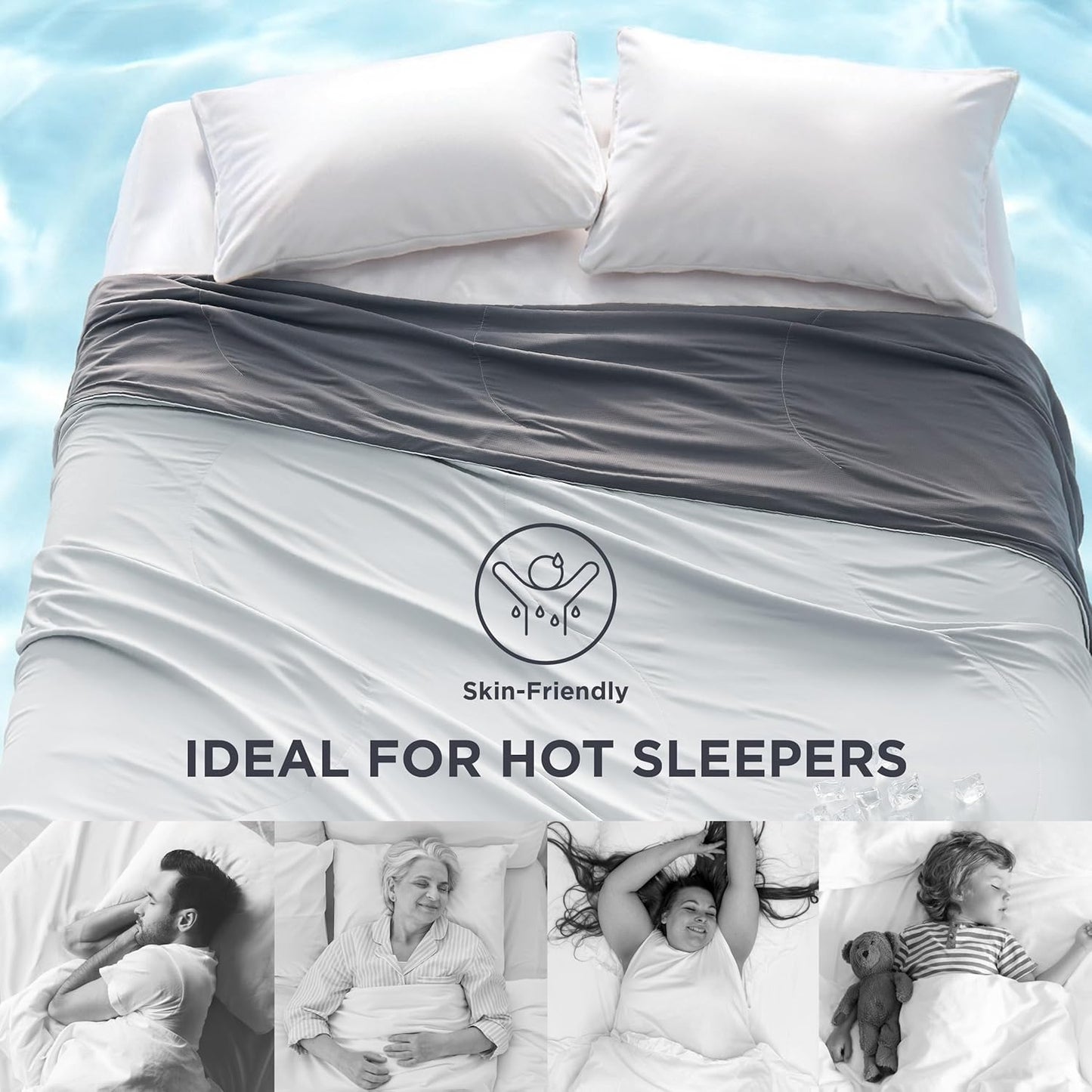 Bedsure Cooling Blankets for Hot Sleepers - Cold Blankets for Sleeping Queen Size for Bed, Lightweight Summer Ice Breathable Double-Sided Bedding Essentials as Gifts, Grey, 90x90 Inches