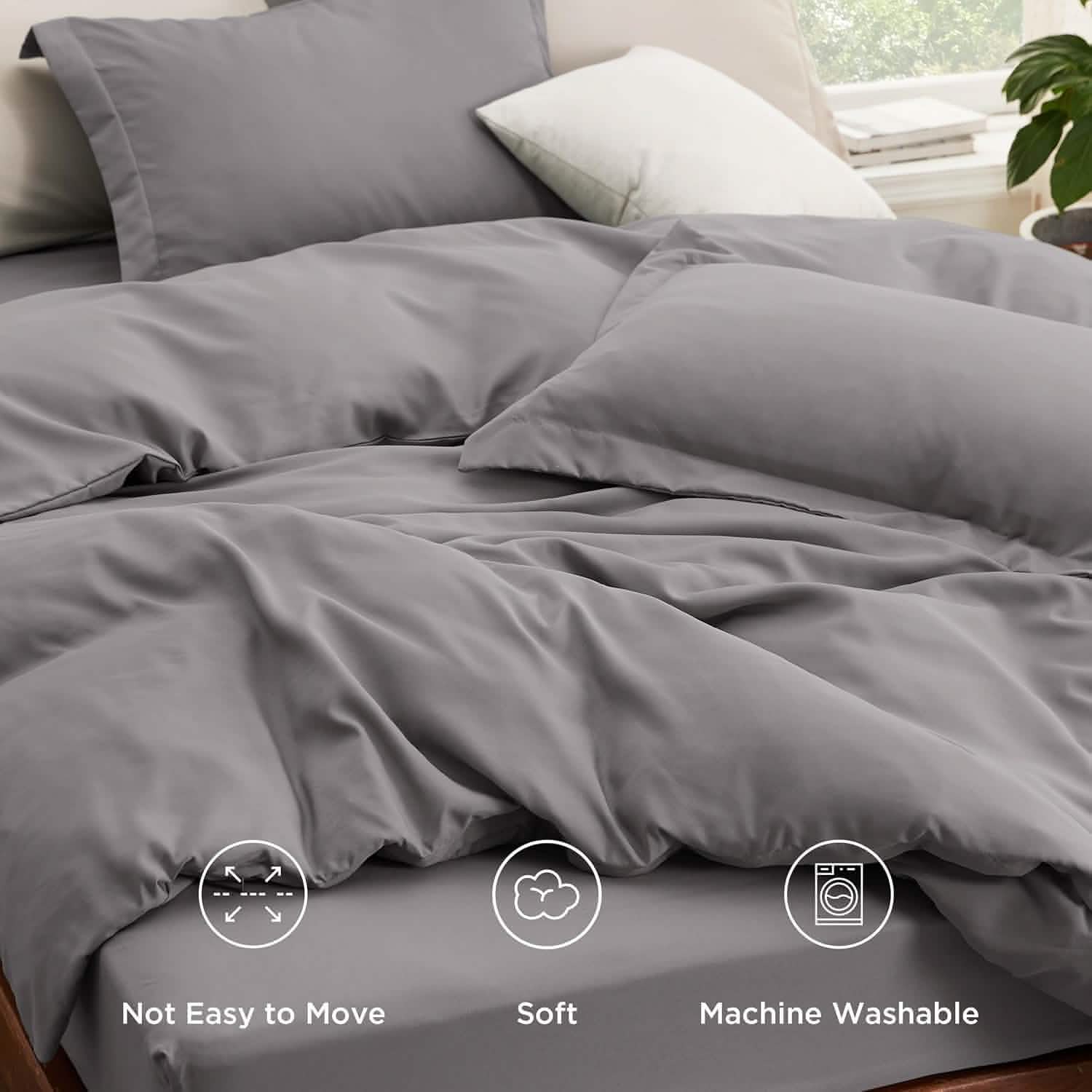 Nestl Bedding California King Duvet Cover Set – Soft Brushed Microfiber Gray With Pillow Sham Buttons Closure