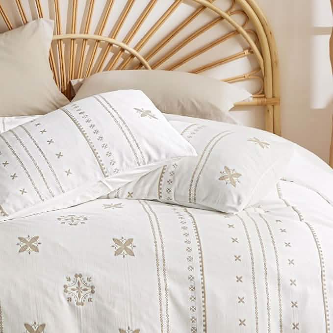 Boho Vertical Jacquard Duvet Cover Set White