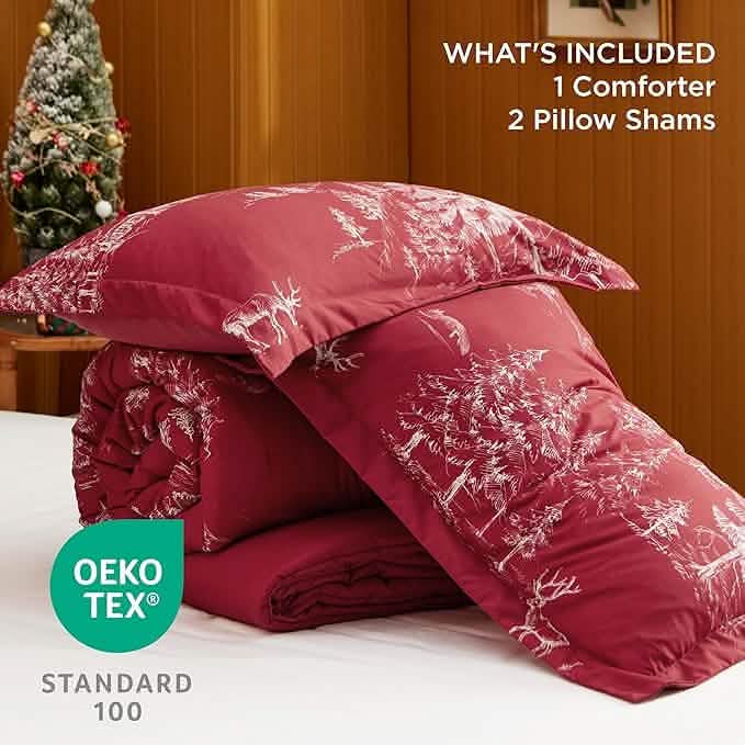 Christmas Plaid Comforter Set Red Forest