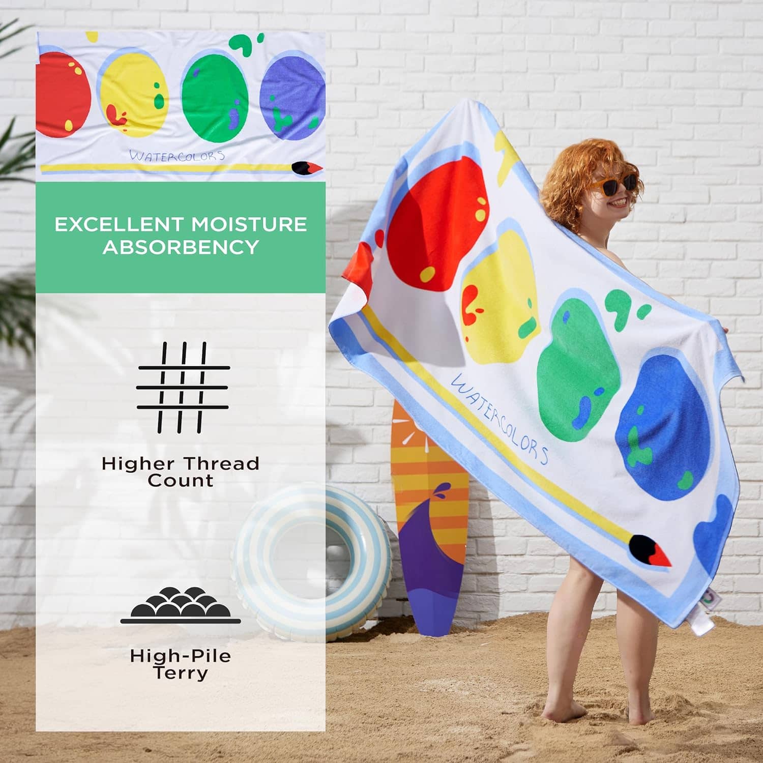 U by Bedsure 100% Cotton -  Watercolors Oversized Beach Towel