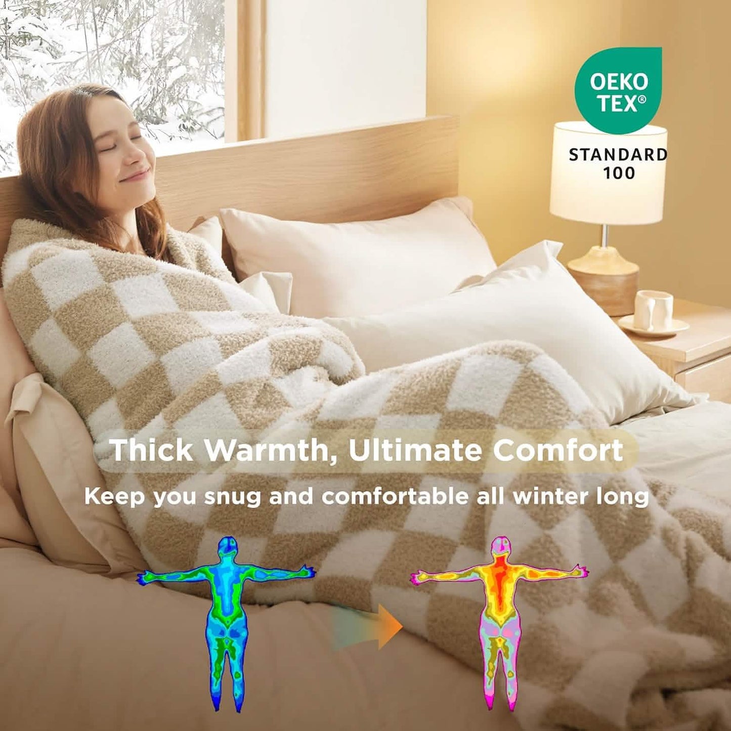 Ultra-Soft Double Side Yarn Sherpa Checkered Blanket