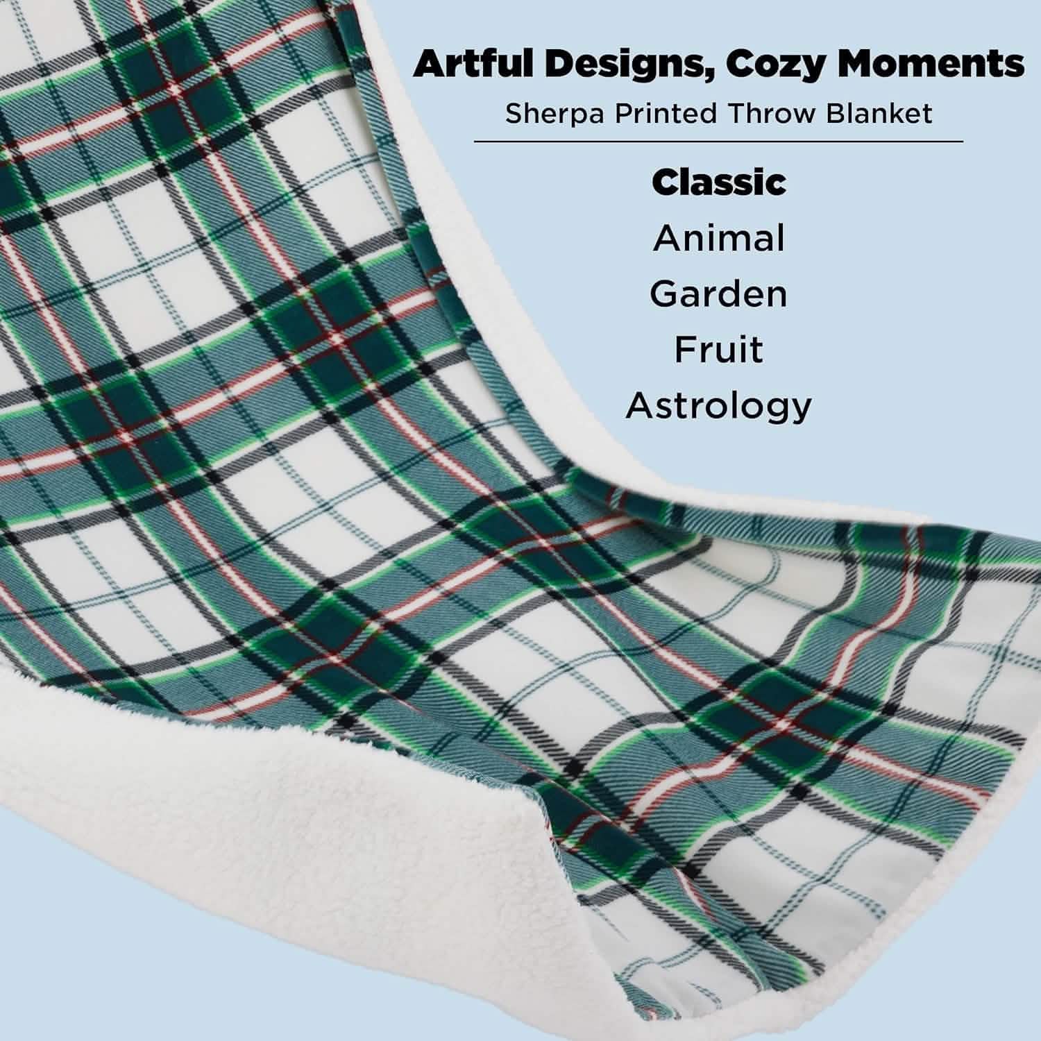 Printed Throw Sherpa Blanket christmas Green