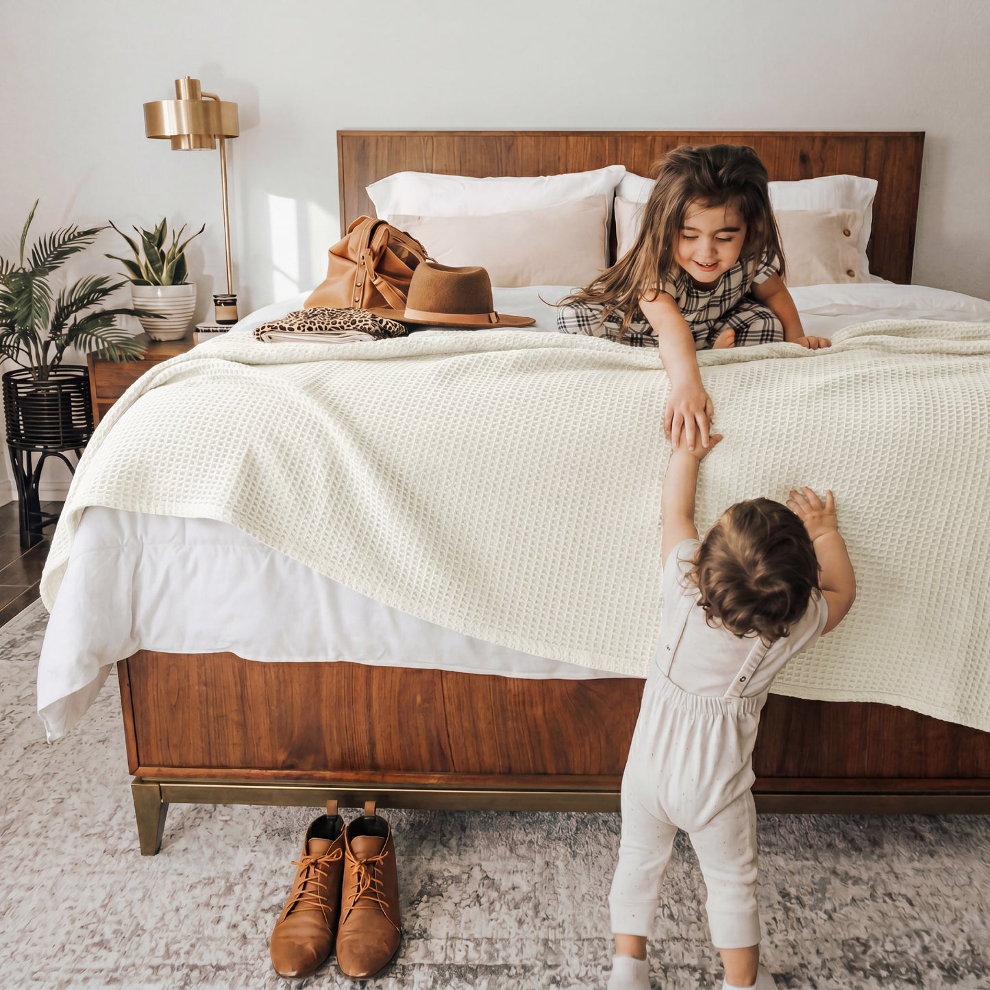 Pure Cutton Baske Weave Blanket