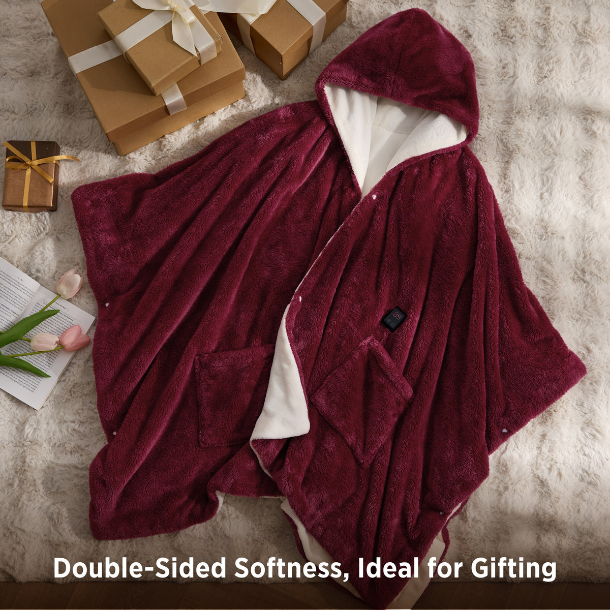 Heated Shaggy Fleece Blanket Hoodie