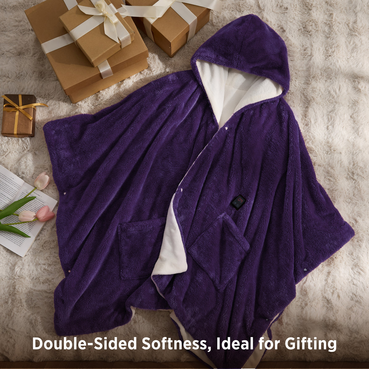 Heated Shaggy Fleece Blanket Hoodie