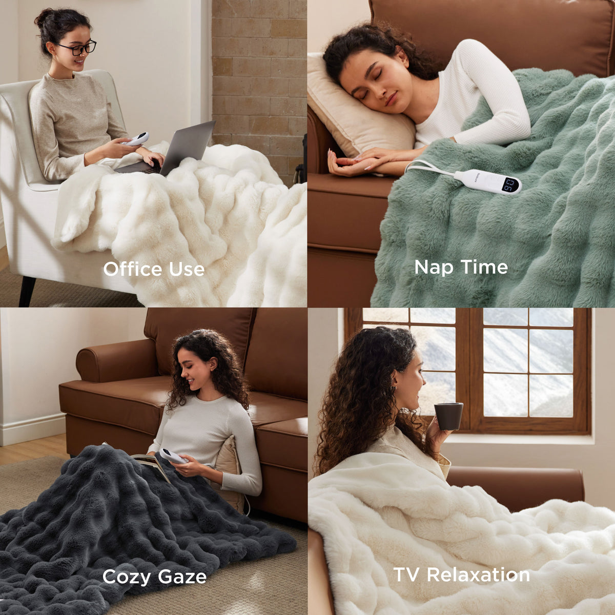 Bubble Faux Fur Heated Blanket