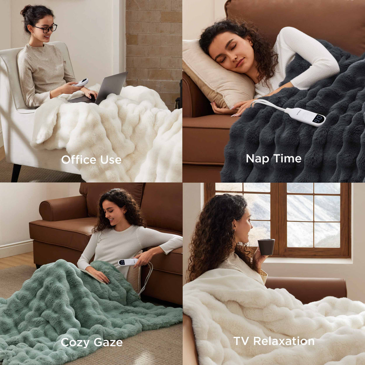 Bubble Faux Fur Heated Blanket