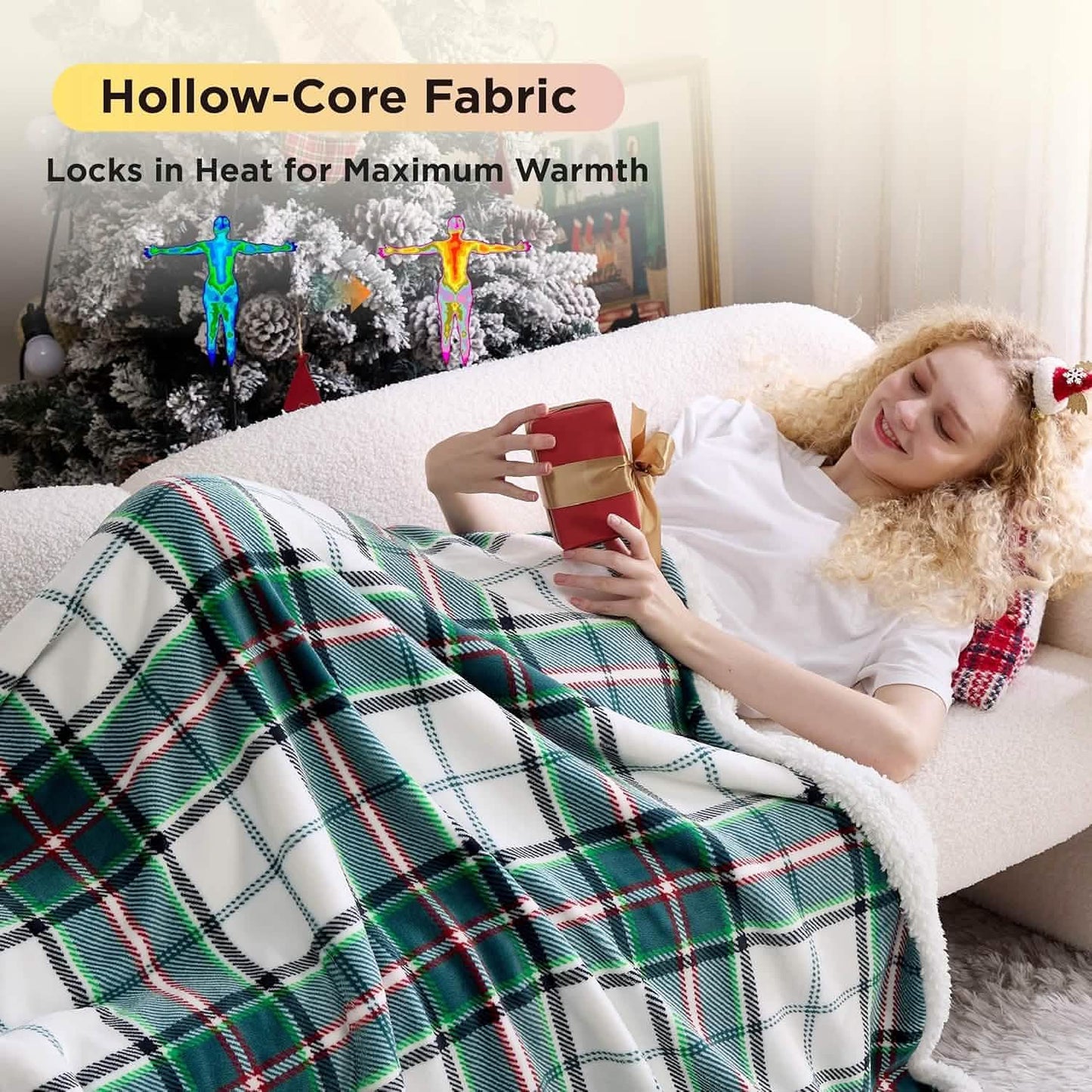 Printed Throw Sherpa Blanket christmas Green