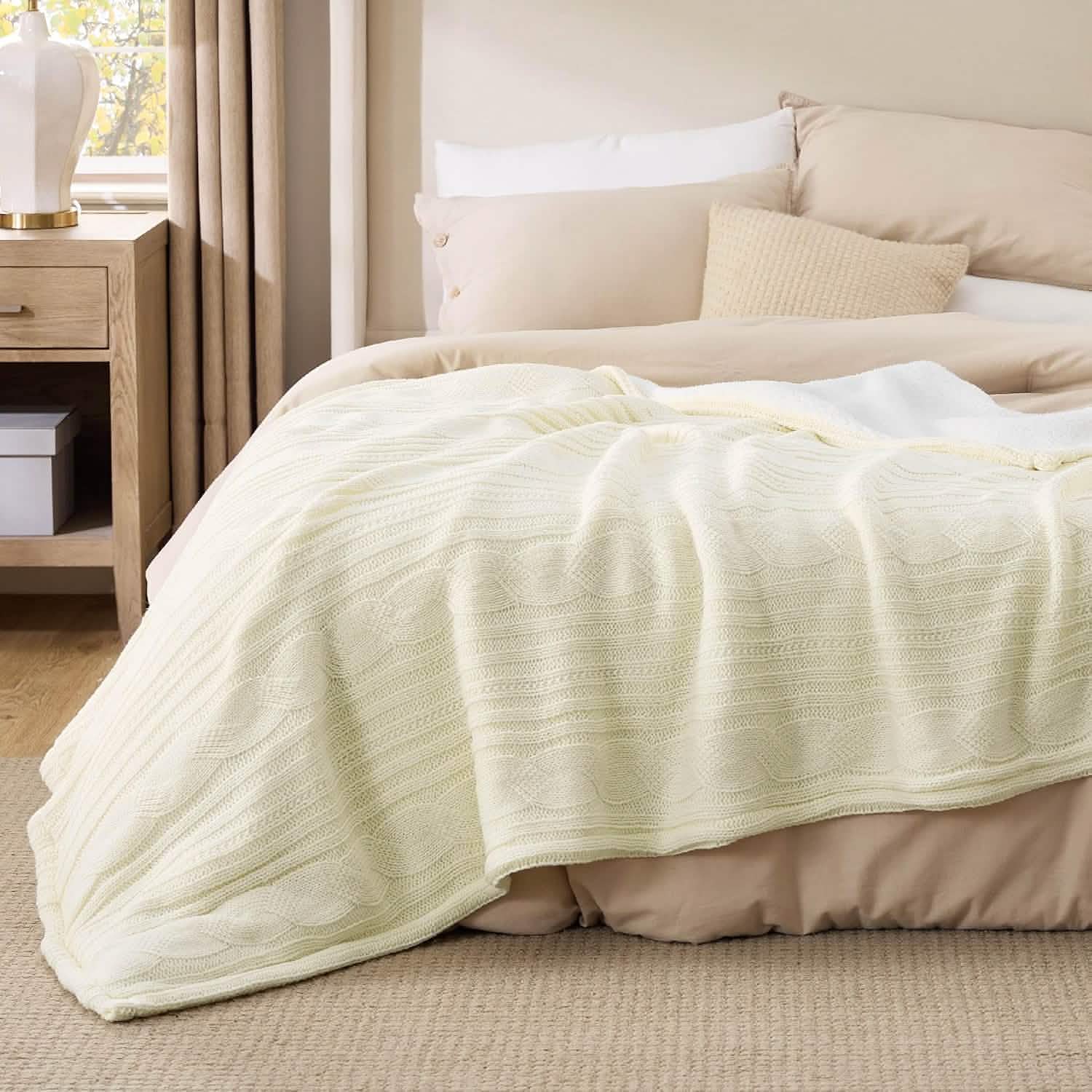 Knit Sherpa Reversible Throw Blanket-Cable Knit
