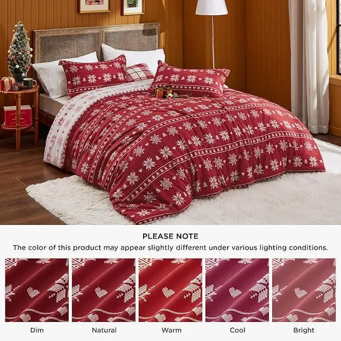 Christmas Plaid Comforter Set Red Snowflake
