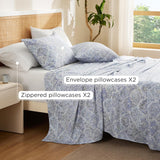 Bedsure 100% Cotton Floral Print Sheet Set Blue