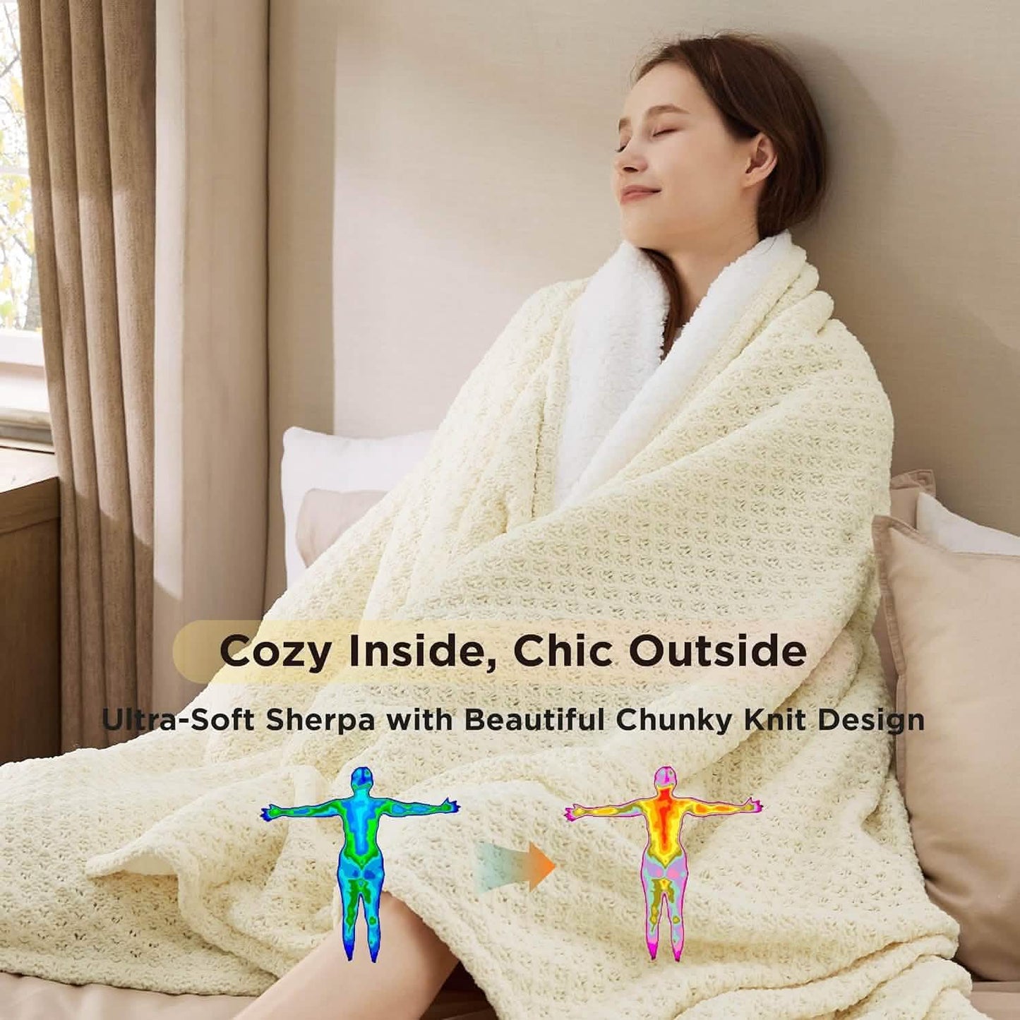 Knit Sherpa Reversible Throw Blanket-Grid