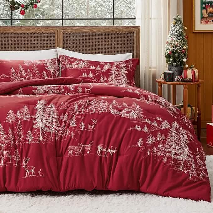 Christmas Plaid Comforter Set Red Forest