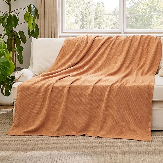 Bedsure 100% Cotton Herringbone Woven Blanket