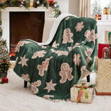 Bedsure Christmas Gingerbread Green Sherpa Throw Blanket