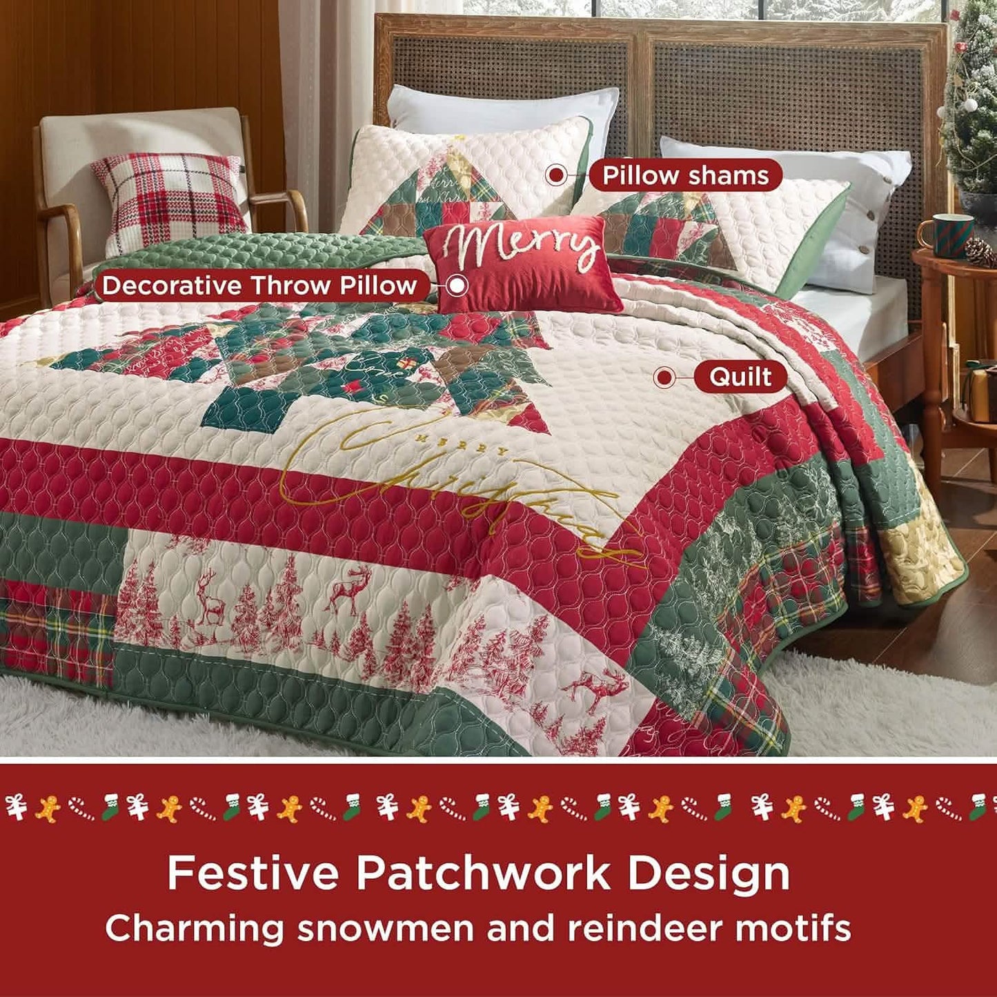 Christmas Modern Patchwork Quilt Set Tree