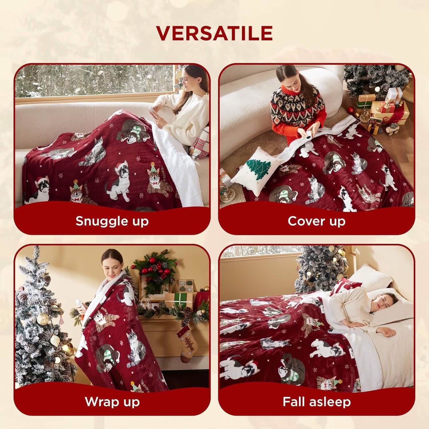 Christmas Flannel Heated Blanket Red