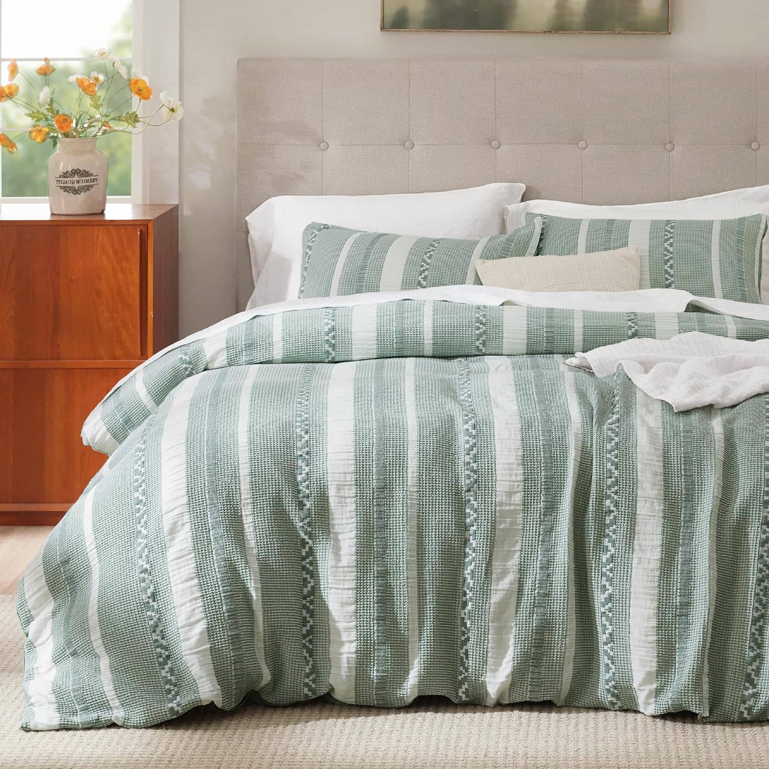 100% Cotton Waffle Weave Boho Duvet Cover Set