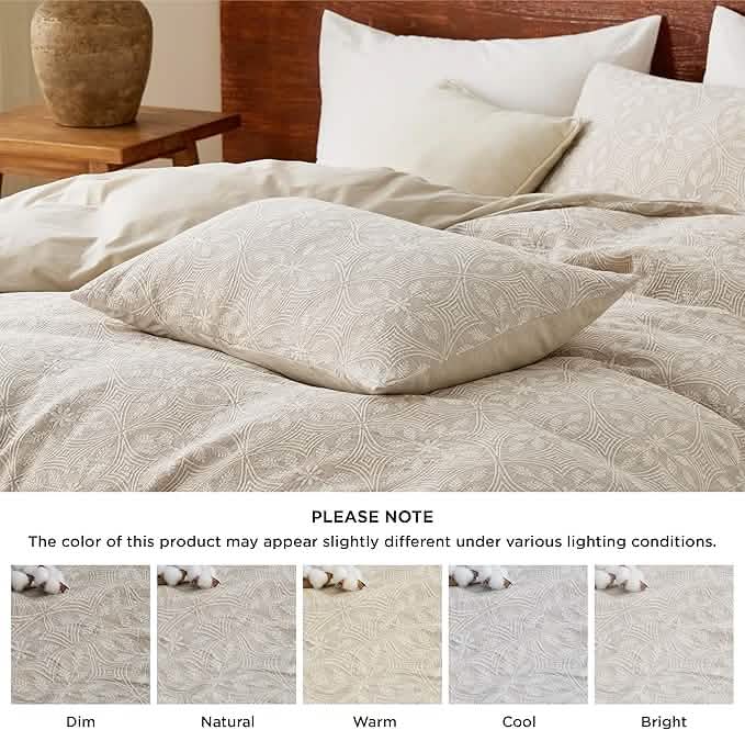 100% Cotton Botanical Scroll Jacquard Duvet Cover Set