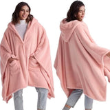 Bedsure Short Shaggy Shepa Hooded Wearable Blanket With Pockets