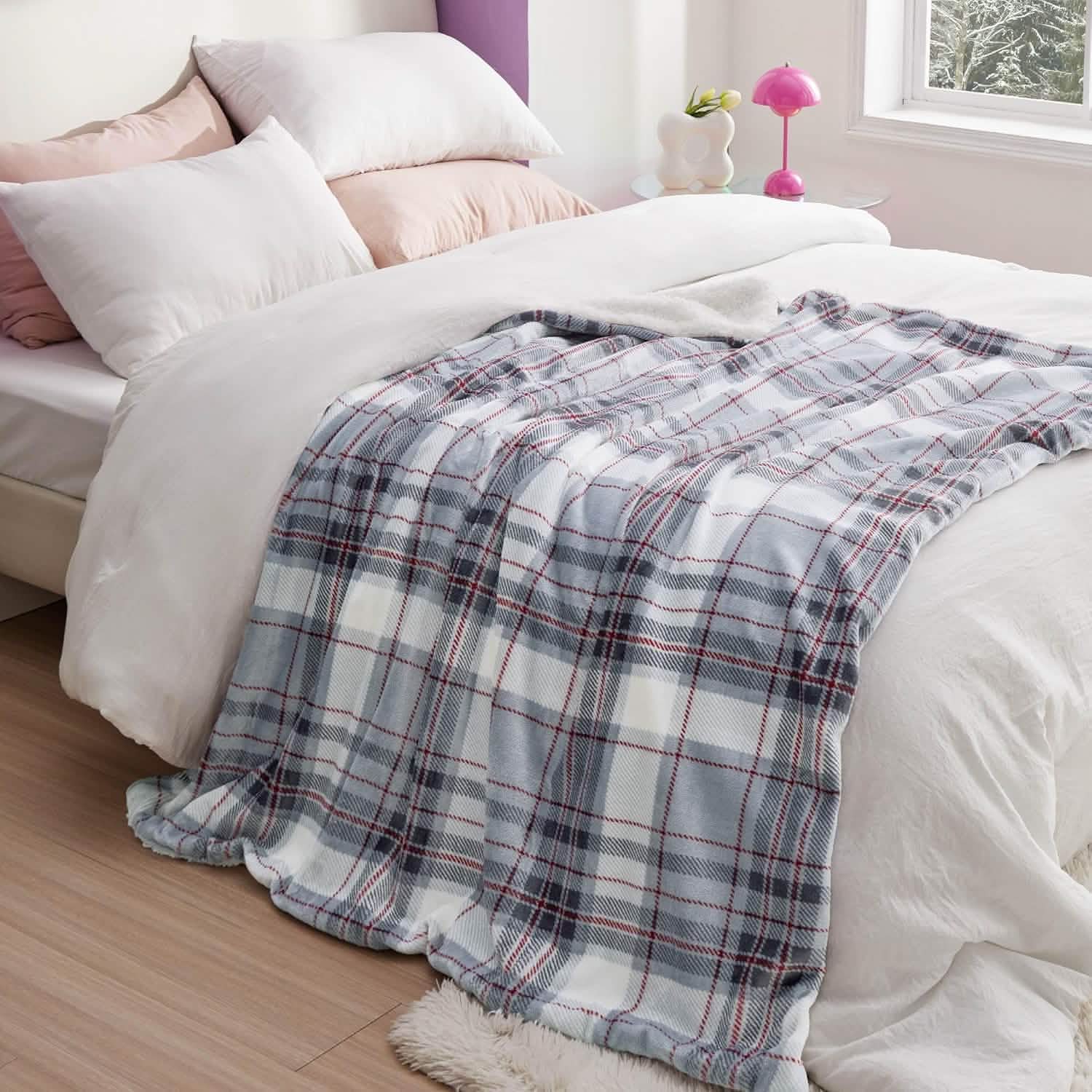 GentleSoft™ Printed Throw Sherpa Blanket Grey