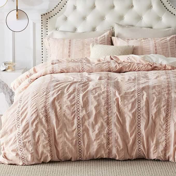 100% Cotton Waffle Stripe X Jacquard Duvet Cover Set