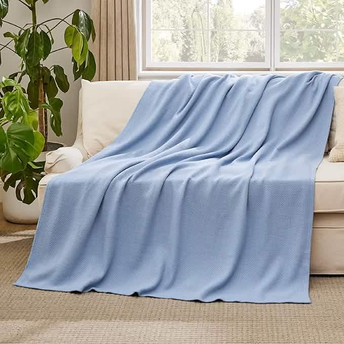 Bedsure 100% Cotton Herringbone Woven Blanket