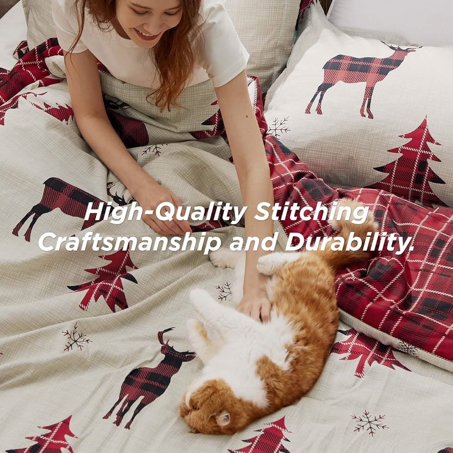 Christmas Plaid Comforter Set Reindeer