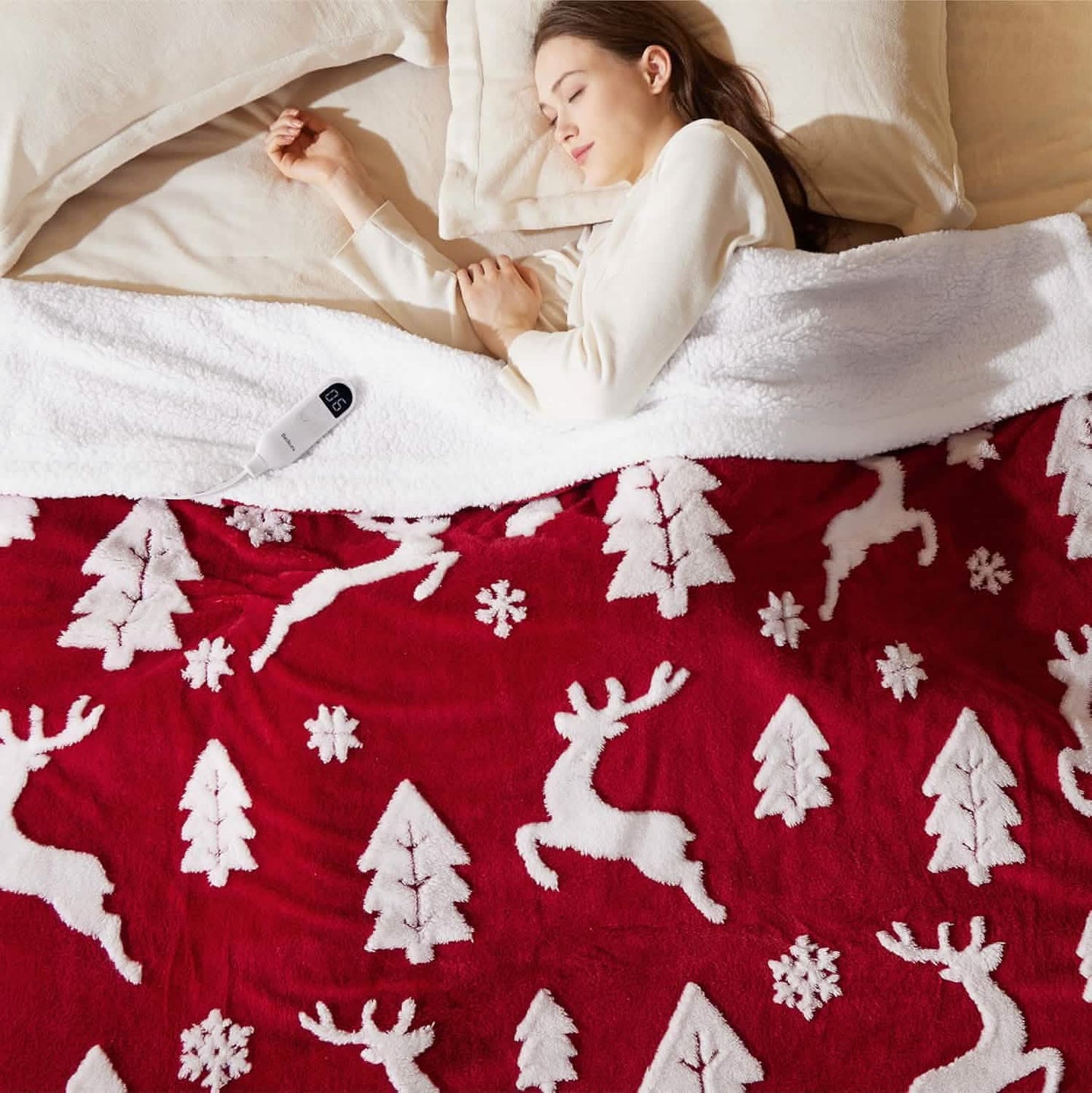 Christmas Flannel Heated Blanket Christmas Reindeer