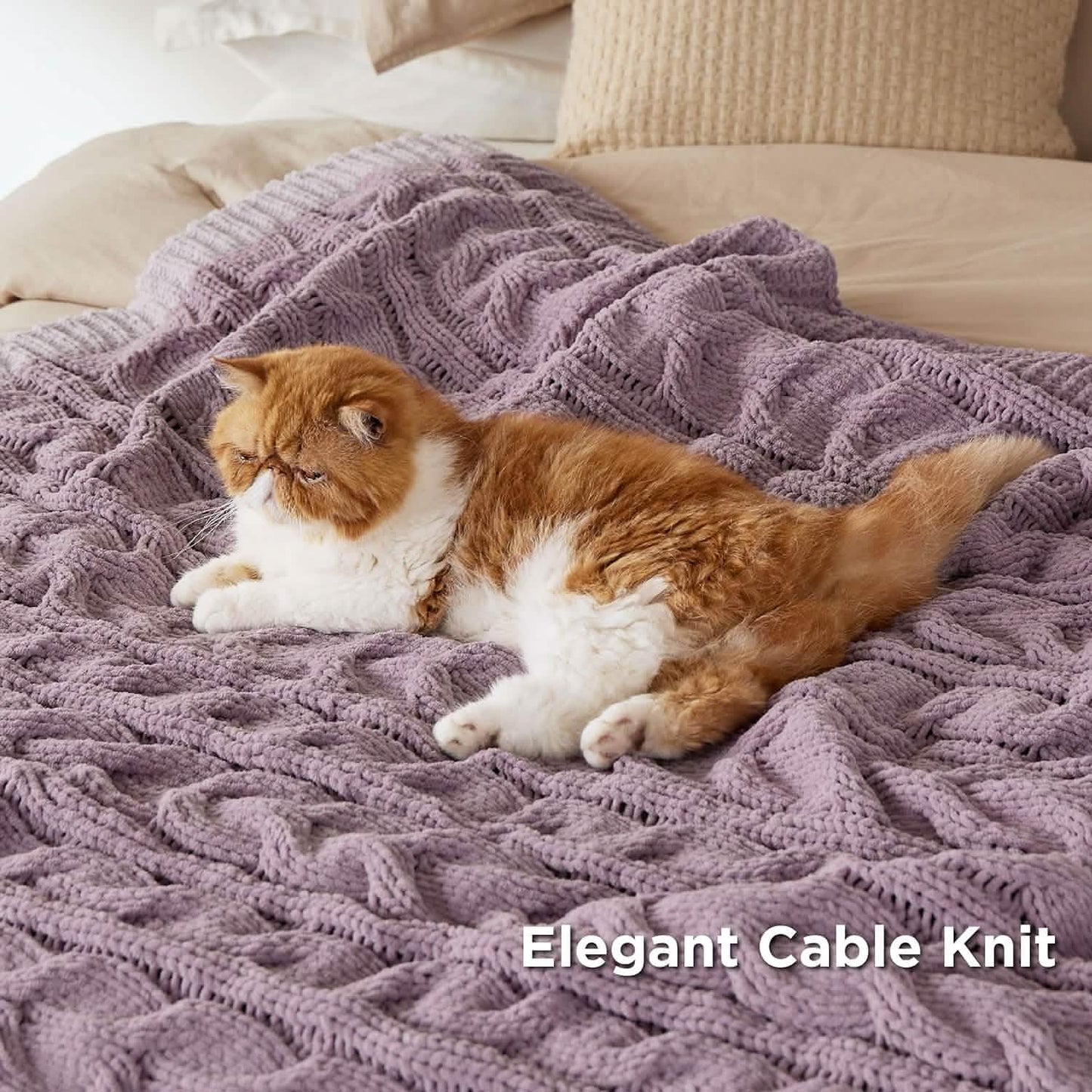 Cable Chenille Chunky Knit Throw Blanket