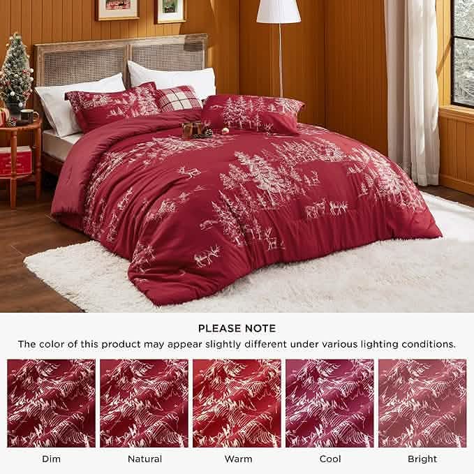 Christmas Plaid Comforter Set Red Forest