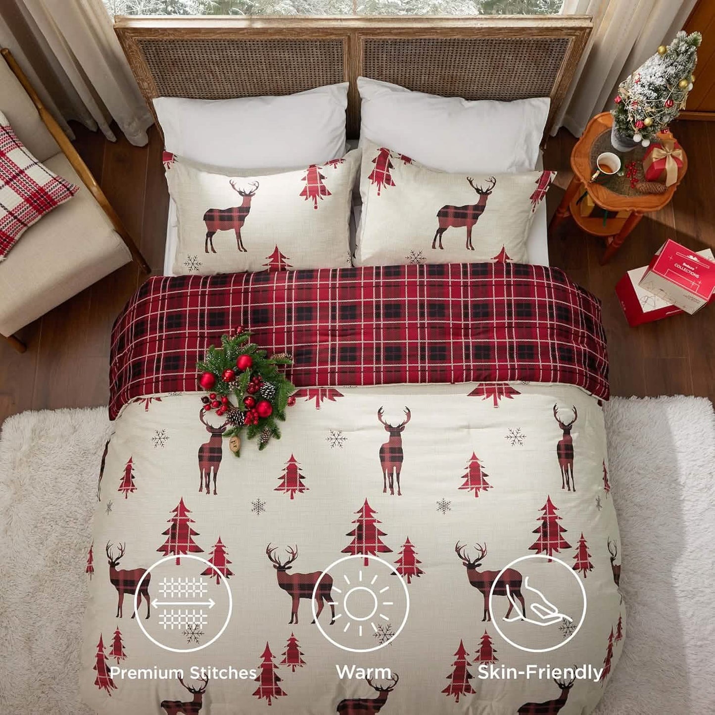 Christmas Plaid Comforter Set Reindeer