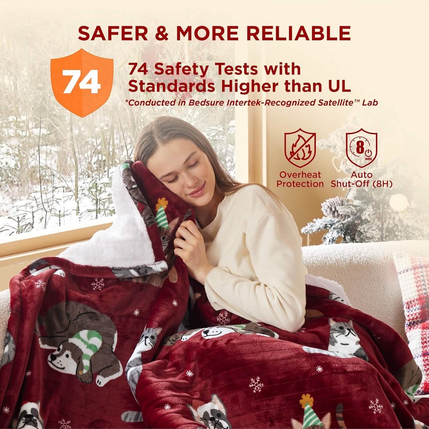 Christmas Flannel Heated Blanket Red
