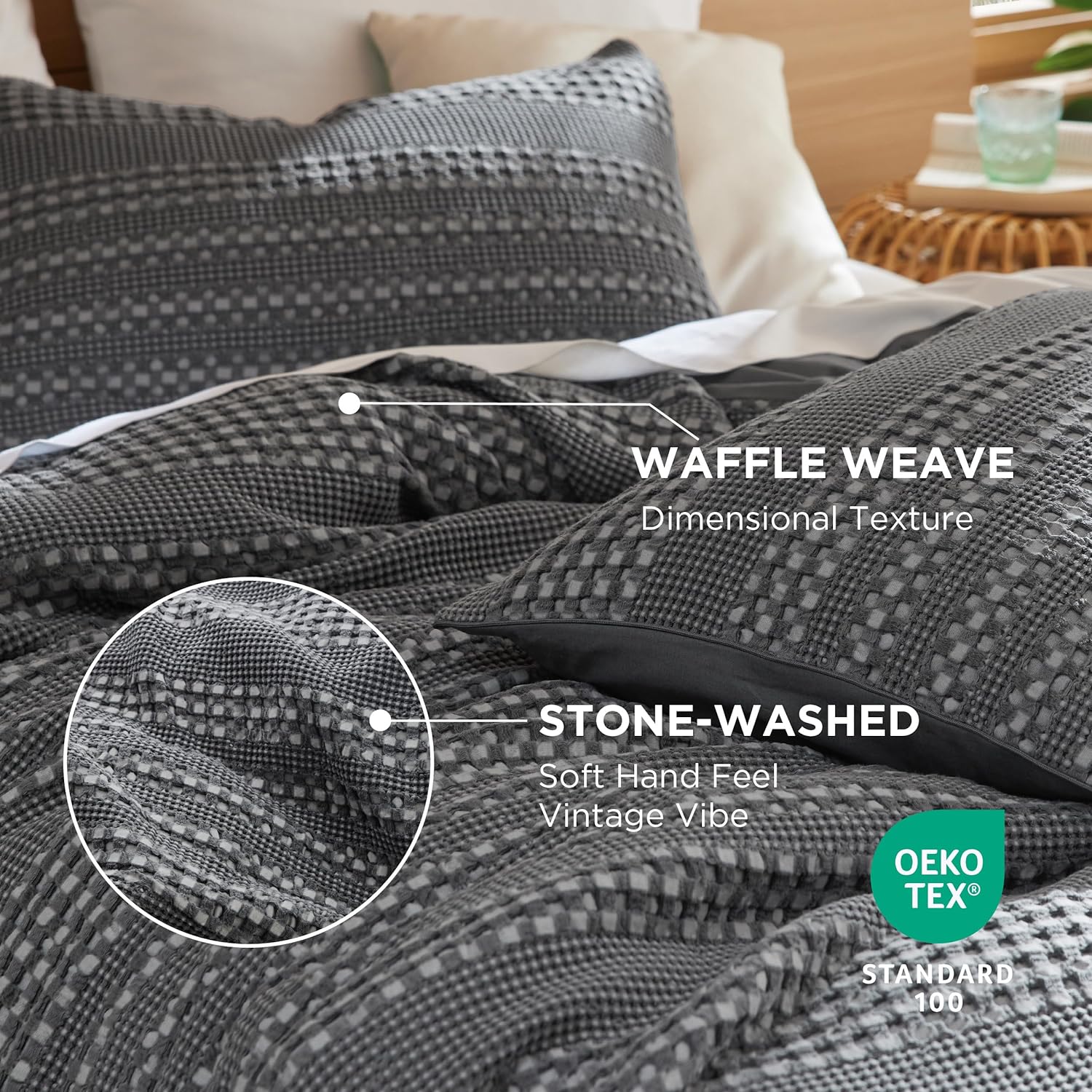 Stone-Washed Waffle Weave Duvet Cover Set