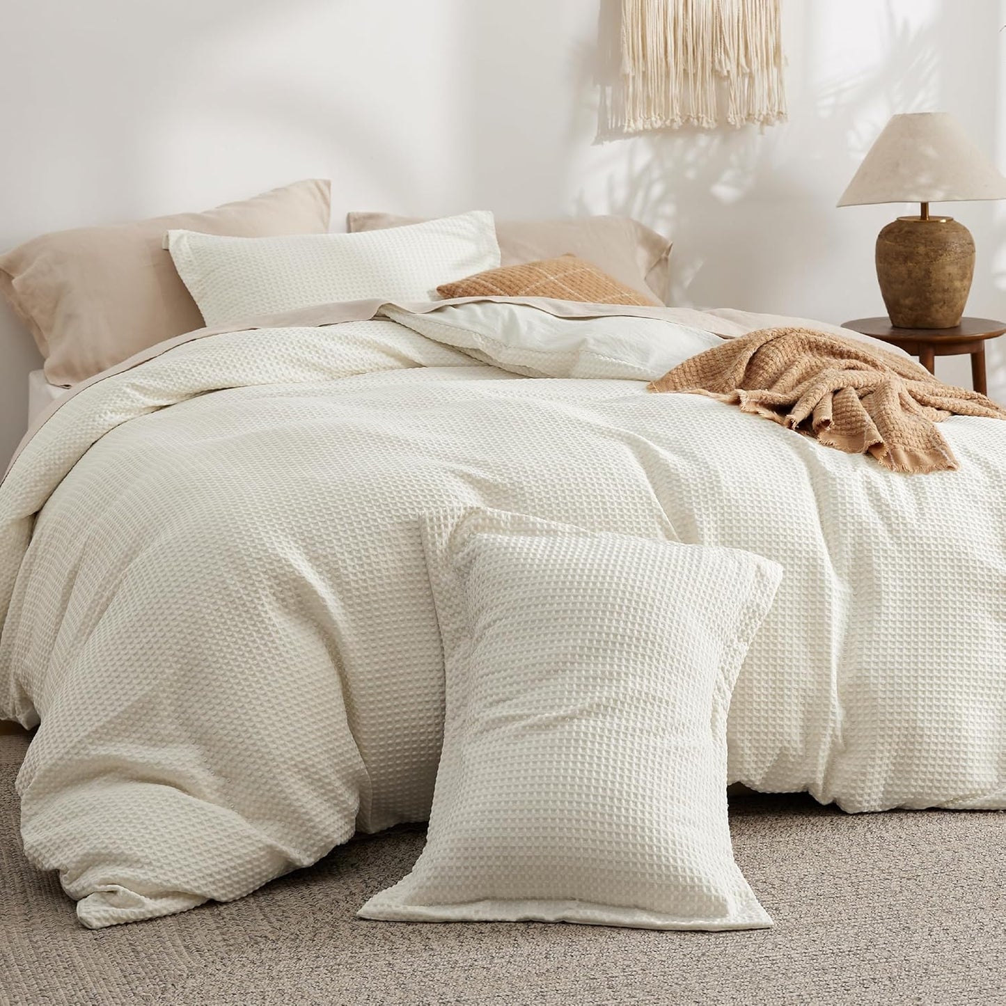 Polyester Microfiber Waffle Duvet Weave Duvet Cover Set