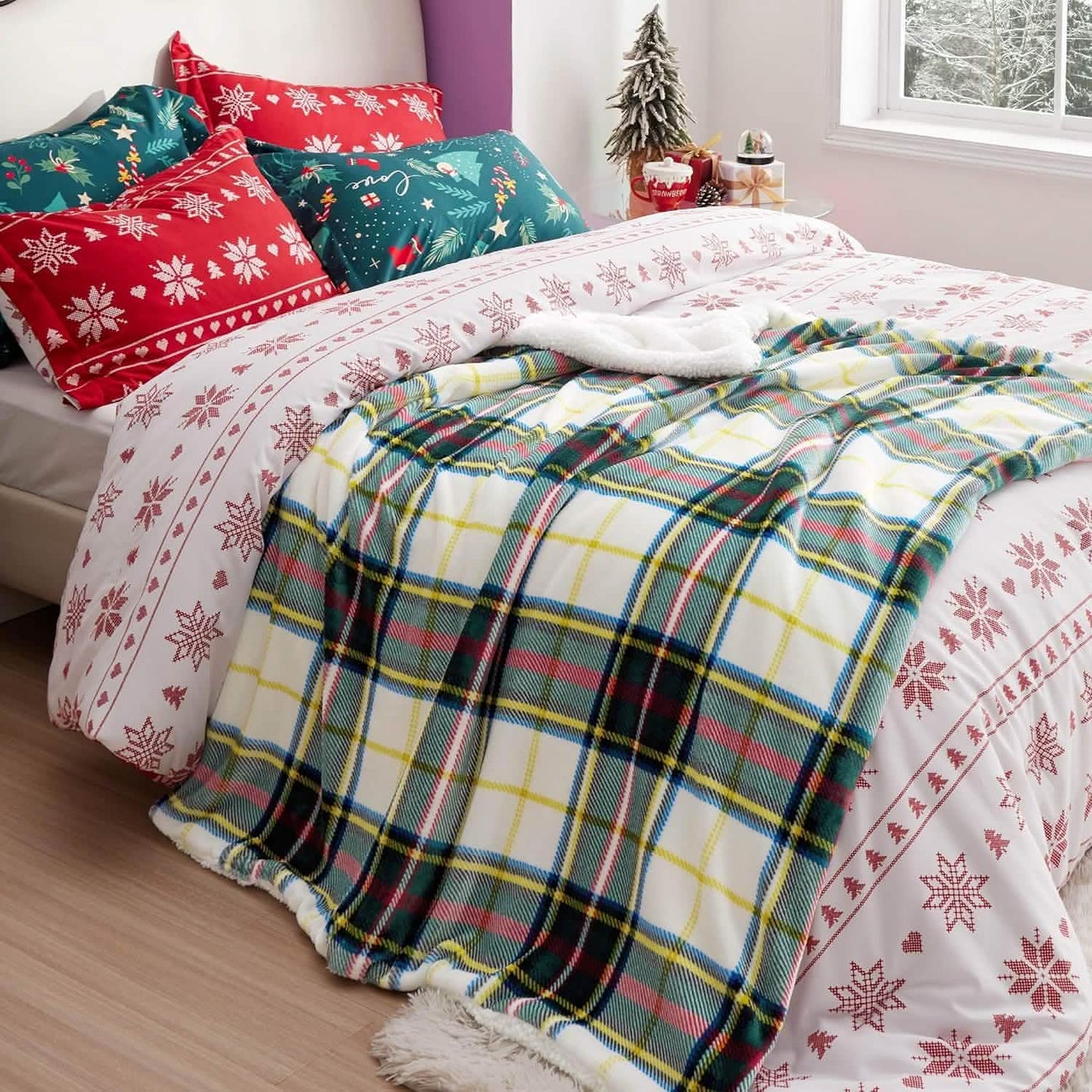 Printed Throw Sherpa Blanket christmas Red