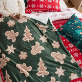 Bedsure Christmas Gingerbread Green Sherpa Throw Blanket