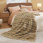Fluffy Striped Faux Fur Blanket Beige