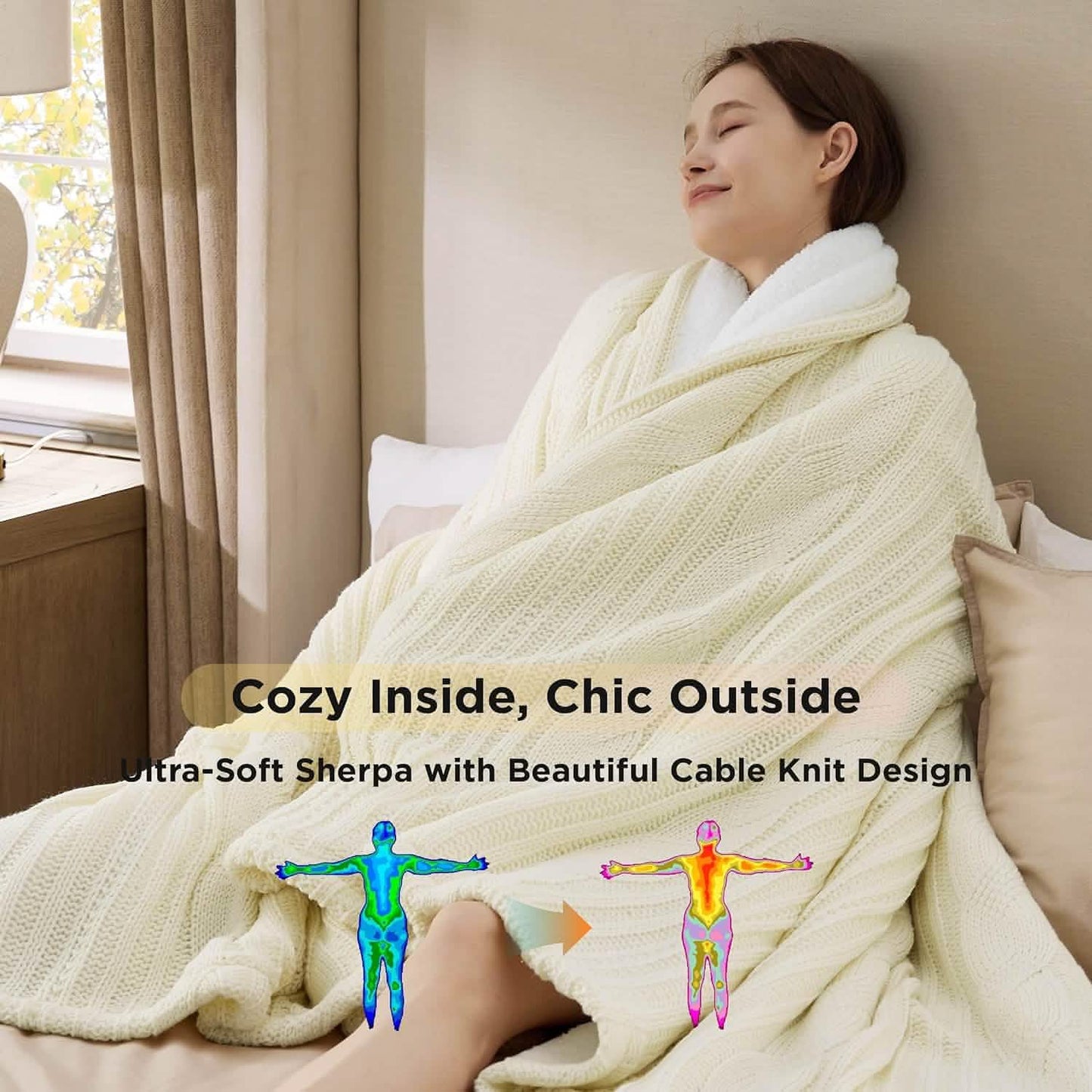 Knit Sherpa Reversible Throw Blanket-Cable Knit
