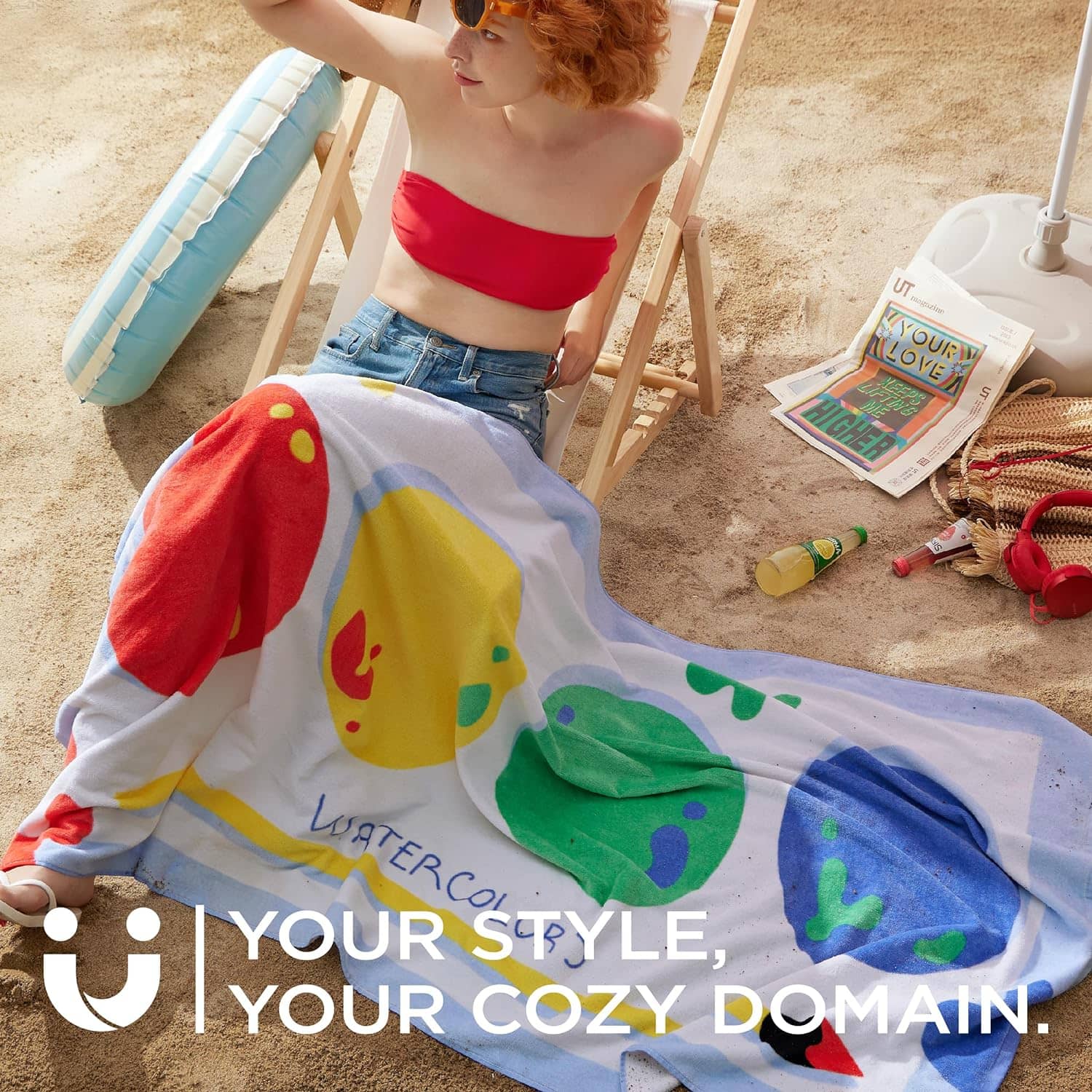 U by Bedsure 100% Cotton -  Watercolors Oversized Beach Towel